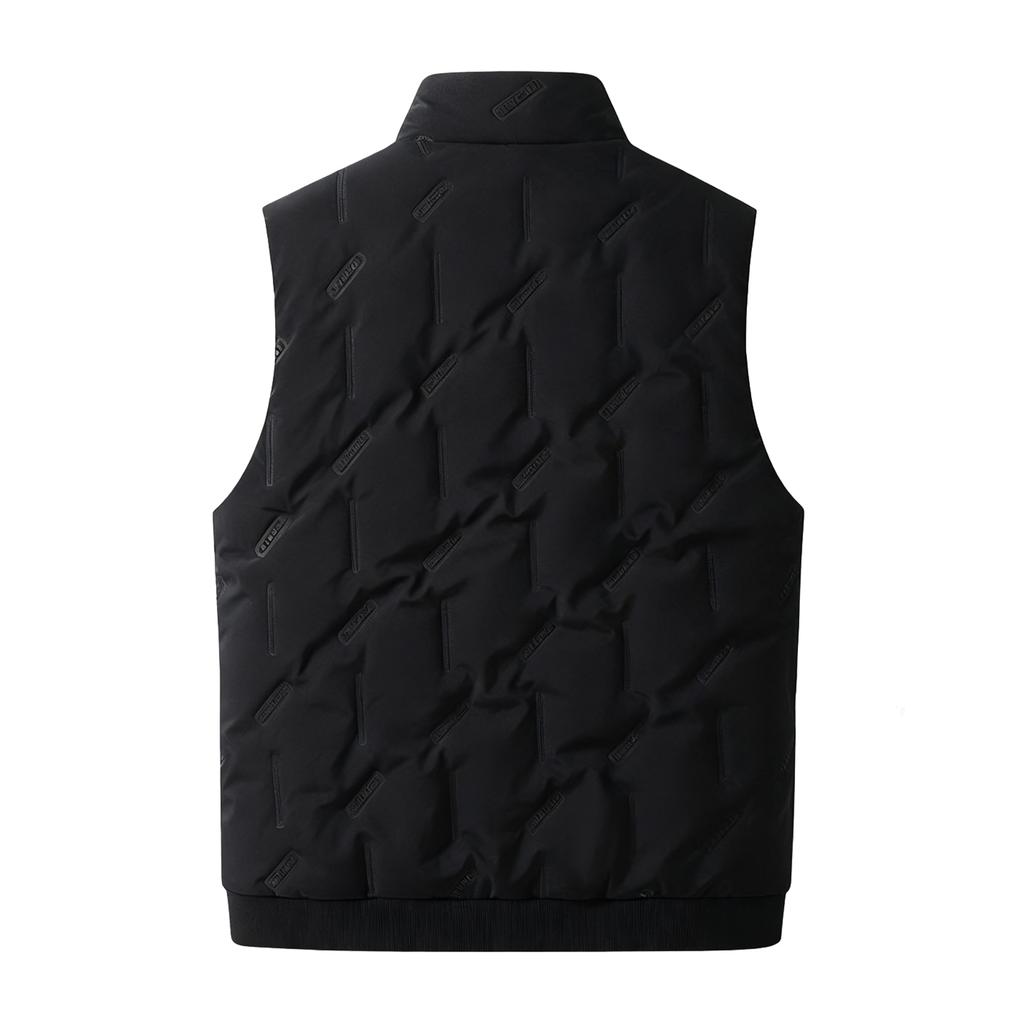 Men's And Women's Casual Solid Color Textured Embossed Stand-up Collar Zipper Fleece Warm Sleeveless Cotton Vest