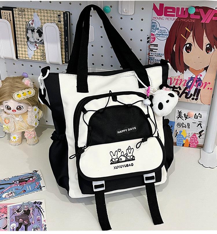 School Bag Cute Contrasting Color Small Fresh College Girl Messenger Bag Ins Large Capacity Student Class Shoulder Tote Bag