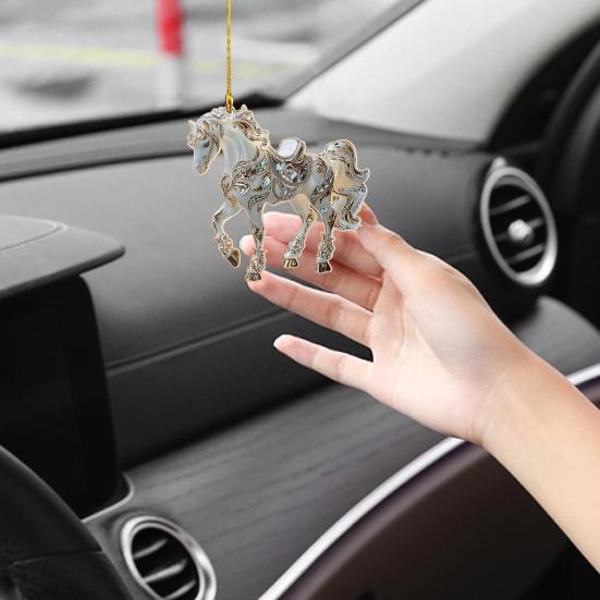 Christmas Horse Ornaments 2D Acrylic Hanging Pendant Car Mirror Charm for Home Decor Keychain And Bag Accessory