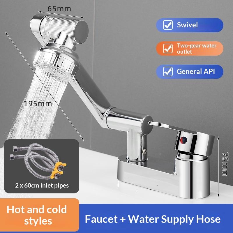Mitigeur de Robinet de Cuisine à Deux Trous Chromé Universel 2 Modes de Débit d'Eau Bec Pivotant Noyau en Laiton Robinet Durable pour Lavabo de Salle de Bain