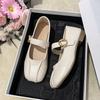 2025 New One-word French Retro Versatile Soft Sole Square Head Commuter Shoes Mary Jane Shoes Light Mouth Small Leather Shoes