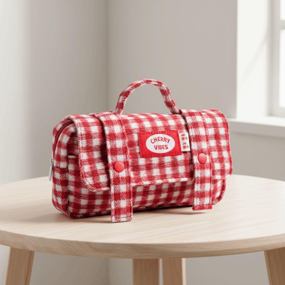 Sweet Grid Pencil Case Portable Pen Organizer Pouch Cute Stationery Organizer  Office Use