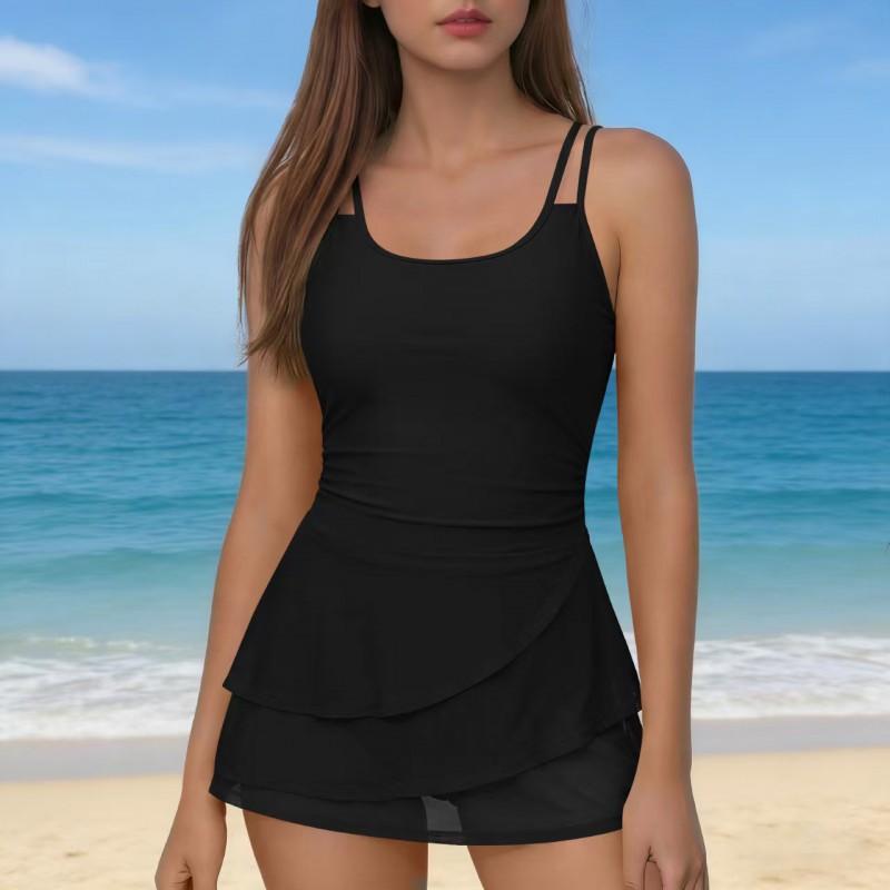 Maillot de bain une pièce jupe pour femme pour montrer amincissant couvrir le ventre conservateur Natation