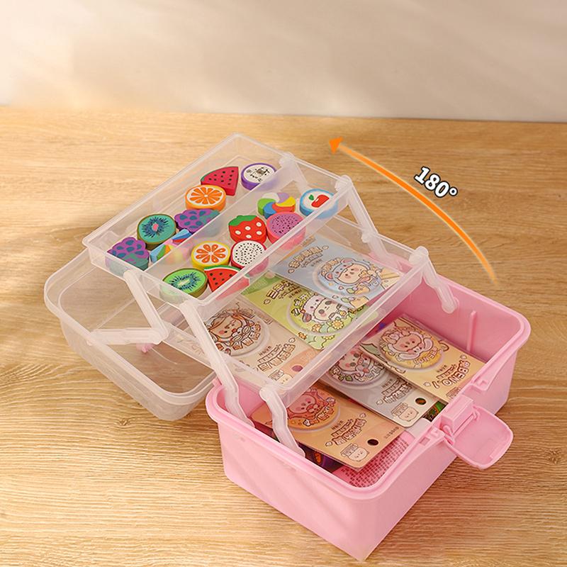 3-Tier Foldable Storage Box Children's Hair Accessories Organizer with Handles- Cute Jewelry Case Portable Medicine Cabinet
