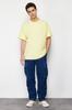 Men's Fashion T-Shirt Crew Neck Short Yellow Oversize Wide Cut Basic 100% Cotton T-Shirt