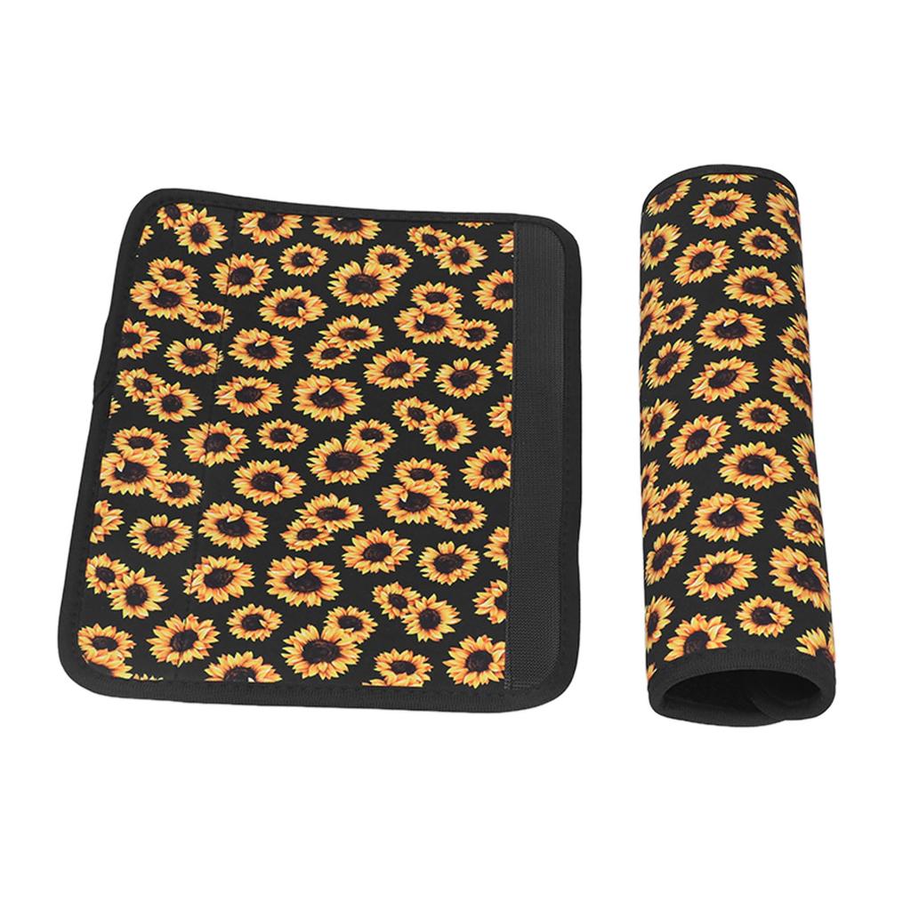 2pcs Seat Belt Shoulder Pads Soft Cushions Sunflower Pattern Comfortable Driving Universal for Car