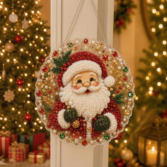 Acryl Hängende Ornamente Weihnachten Strassstein Malset, DIY Kranz Kunsthandwerk für Erwachsene, Doppelset Doppelseitiges Fensterornament für Erwachsene, Edelsteinplatte Wand