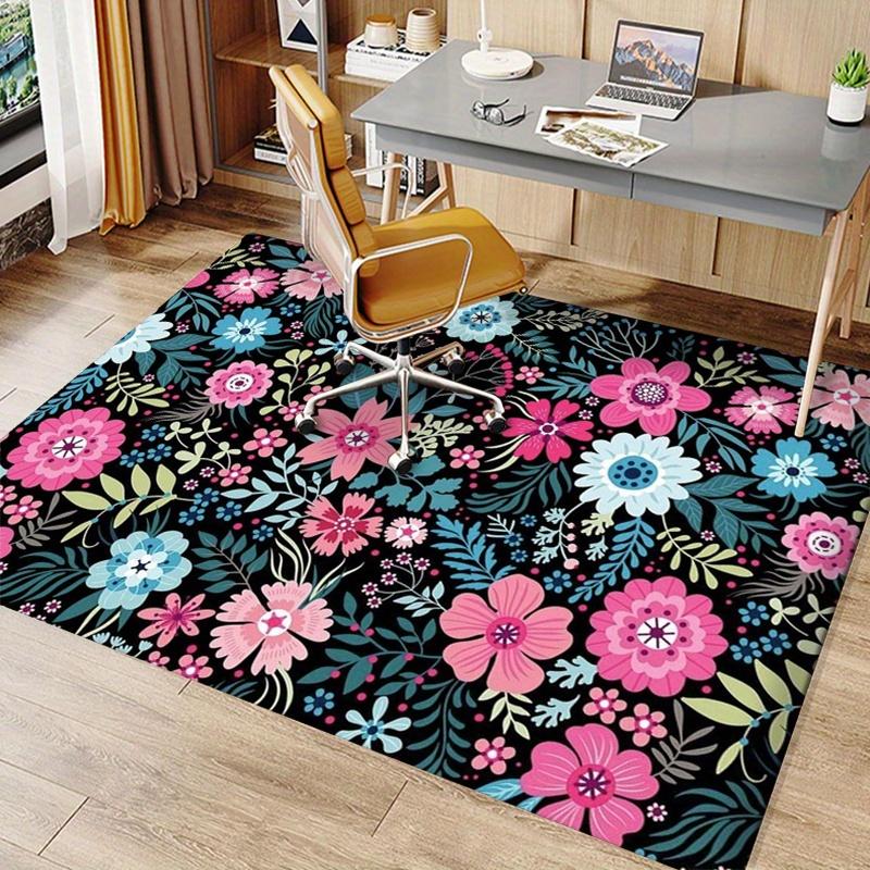 Floor Mat Crystal Velvet Beautiful Flowers Printed Carpet - Non-slip Floor Mat for Living Room, Bedroom, and Office Chairs