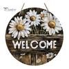 Decorative Wood Sign for Porch Wooden Daisy Welcome Front Door, Rustic Farmhouse Hanging Wall Decor Floral Art with Hemp Rope, Plaque Home Entrance