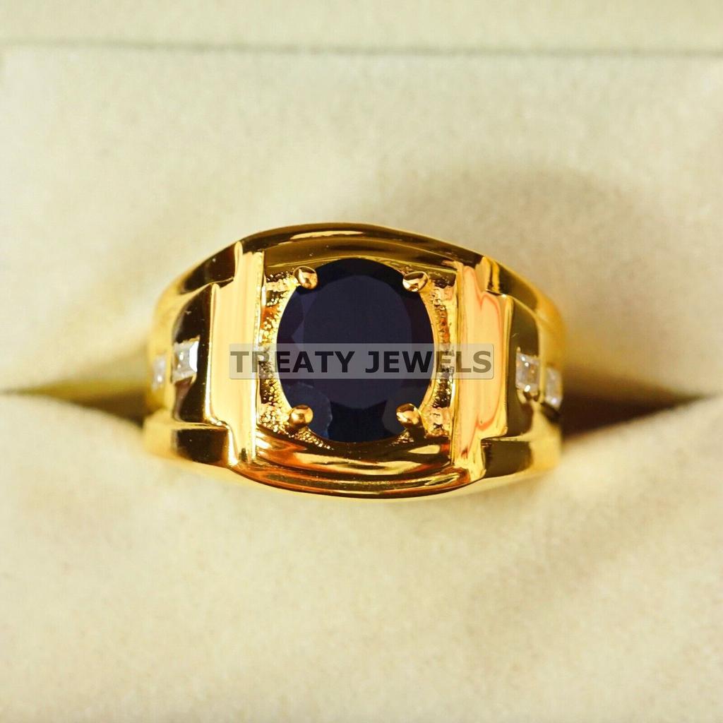 Black Onyx Oval Cut With 925 Silver Gold Plated Ring For Men's #A802 JL375666840896