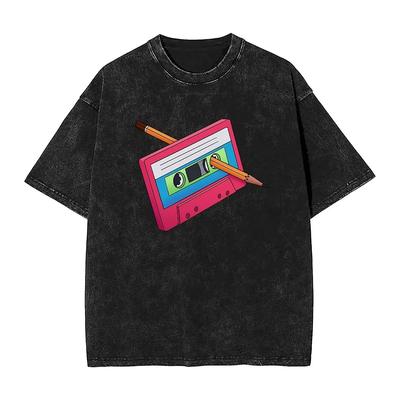 Vintage Cassette Tape Pencil T-Shirt Pink Harajuku T Shirts Short-Sleeved Street Style Tshirt Summer Oversize Clothes