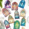 Yan Ji PET Cold Stamping Sticker Pack: Seven-Color Glazed Series, 20 Sheets, European Style Stained Glass Theme, 6 Styles Available.