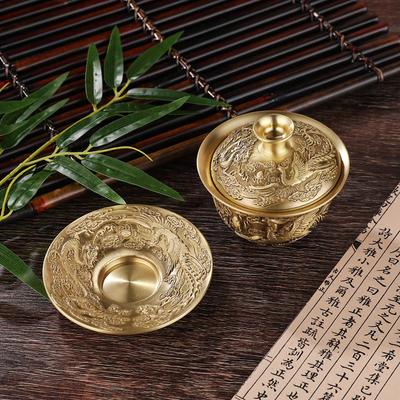 Brass Creative Tea Set, Dragon and Phoenix Chengxiang Tea Bowl, Chinese Tea Cup, Water Supply Bowl, Handicraft, Home Decoration