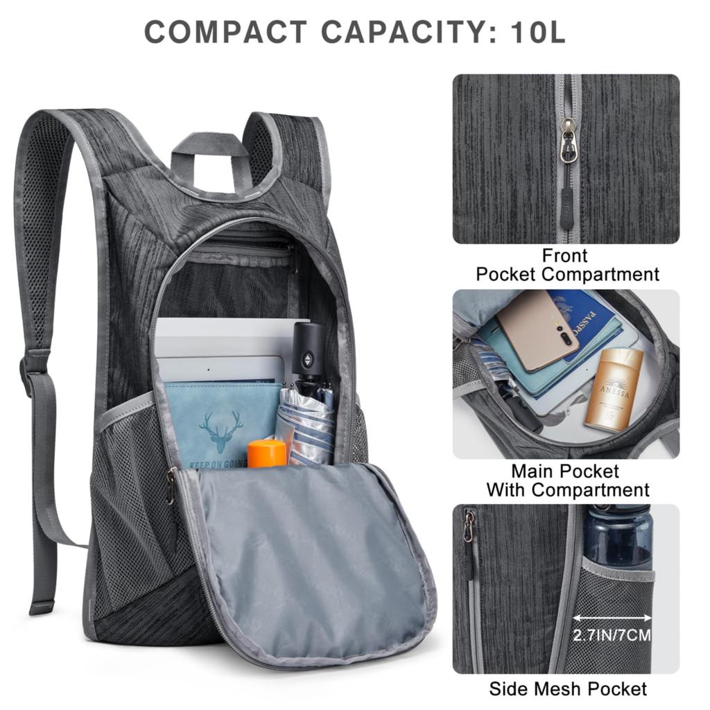 G4Free 10L Hiking Backpack, Compact Travel Hiking Daypack, Lightweight Packable Backpack, Casual Foldable Bag for Light Walking and Running