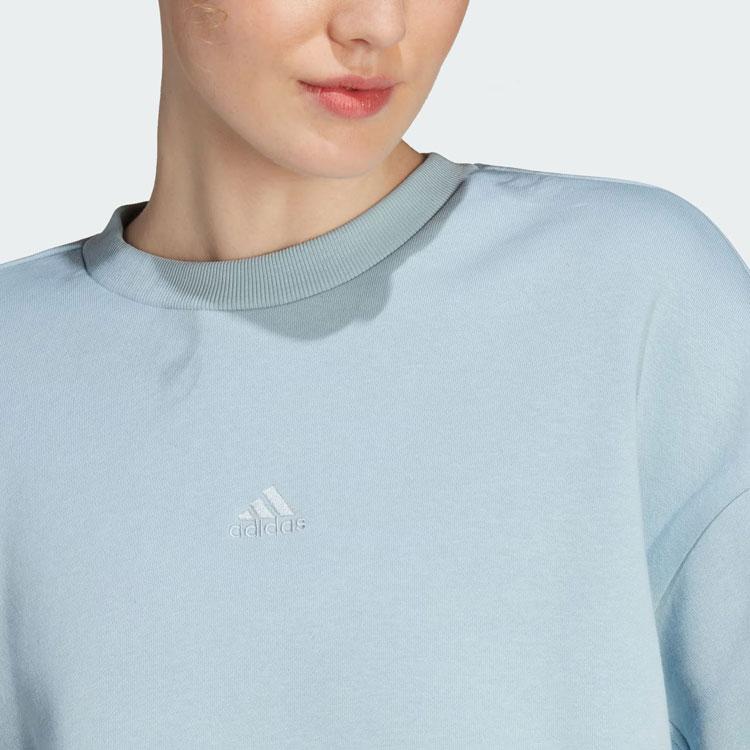 Adidas All Season Fleece Sweatshirt Solid Logo Sports Crewneck Women Sweatshirt Light-Blue IM0305