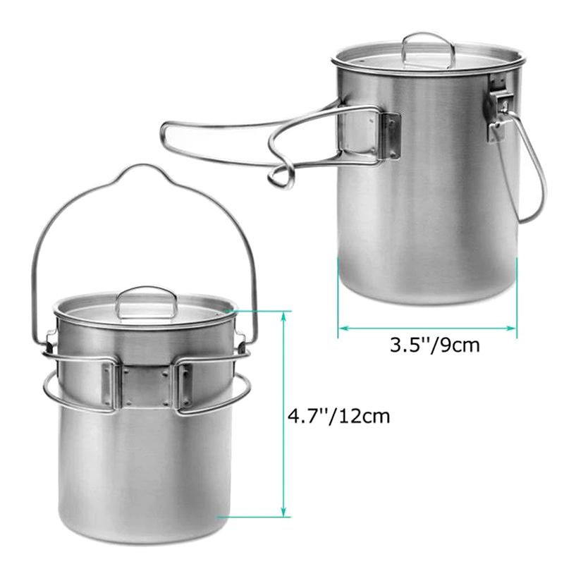 750Ml Stainless Steel Hanging Pot With Lid Outdoor Picnic Portable Foldable Handle Camping Water Cup Tea Pot Coffee Mug