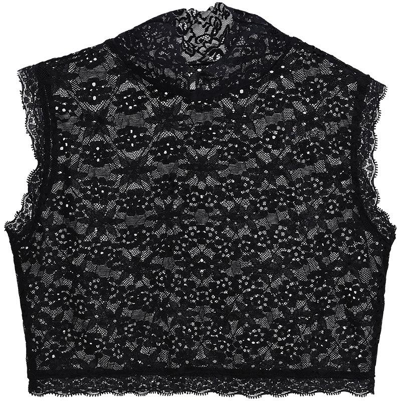 Dámský krajkový svetr s vysokým límcem, odnímatelným límcem, bez rukávů, základní vrstva, doplněk