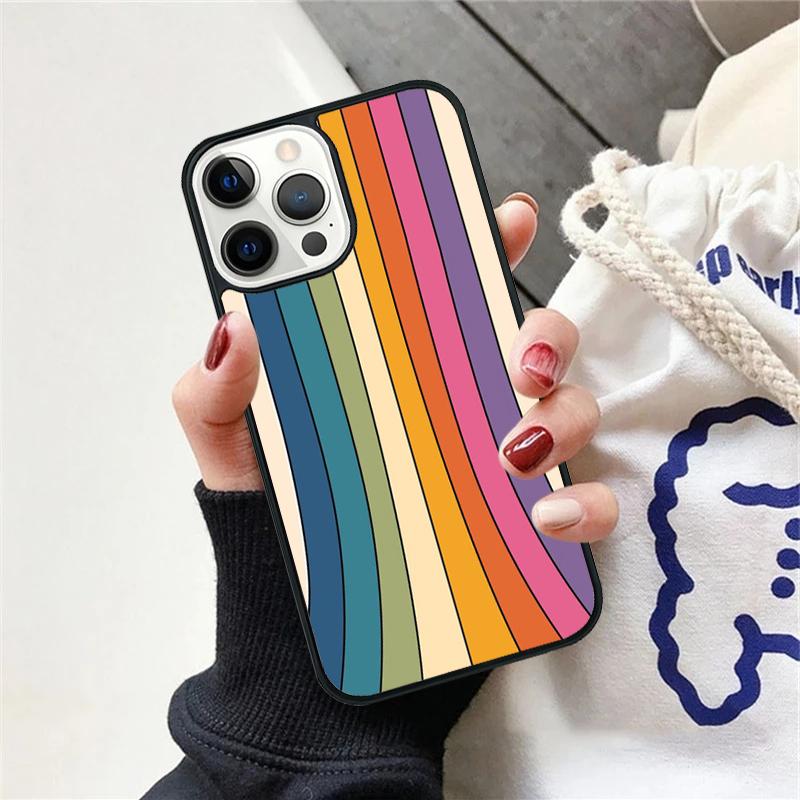 Rainbow 70s Groovy landscape Phone Case For iPhone 17 Air 15 16 Cover 11 13 14 Pro Max 12 Plus Max Fundas