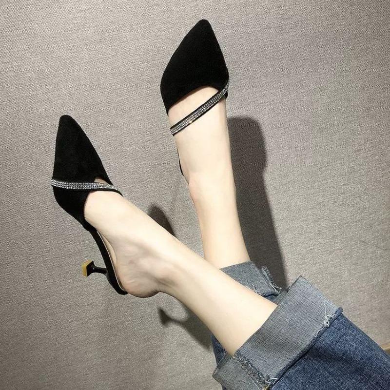 Fashion Canvas Women's Slippers and Ladies Sandals Sexy Heeled Black Shoes Crystals 2025 Trend Pvc Designer Luxury Slip-resistant Slides