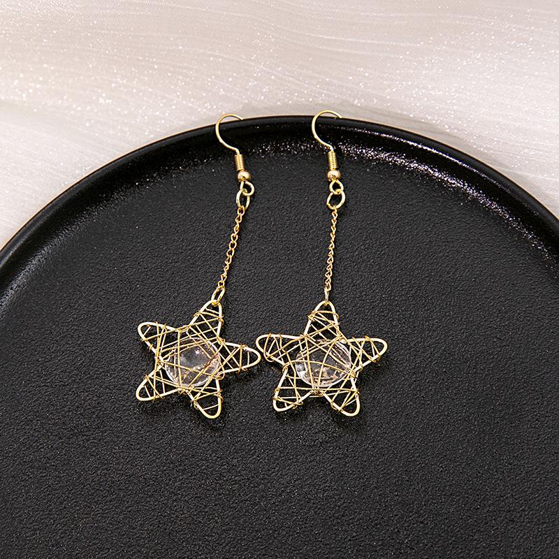 INS Girly Heart & Star Geometric Long Earrings - Simple, Versatile Ear Hooks