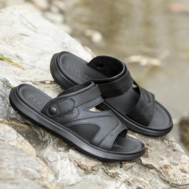Sandals men's summer new men's leather sandals two wear cool slippers soft sole wear dual-purpose beach shoes men