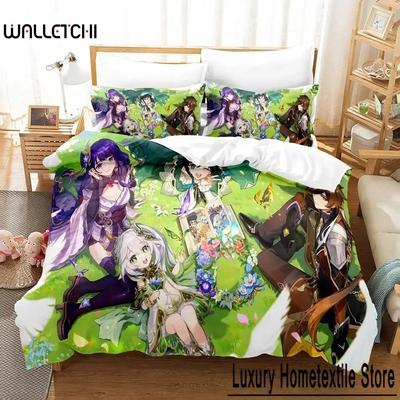 New Game Nahida Genshin Impact Bedding Set Cartoon Anime Three-piece Set Adult Kid Bedroom Duvet Cover Sets 3D Kawaii Girls