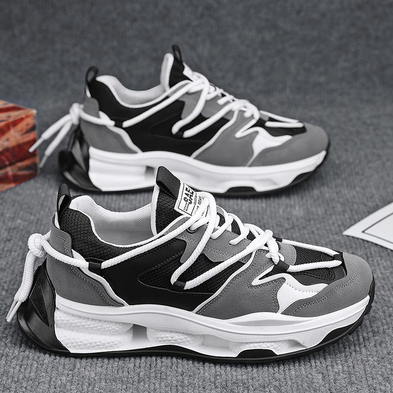 Fashion Mixed Color Men's Casual Shoes Texture Comfortable Lace-up Sneakers Non-slip Shock-absorbing Outdoor Male Sports Shoes