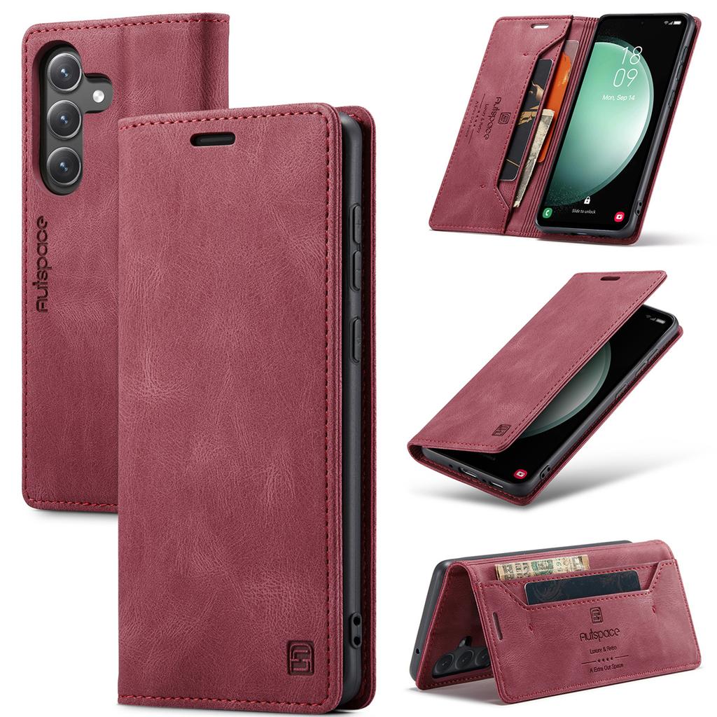 Premium Vintage Leather Wallet Case for Samsung Galaxy S24 FE - Flip Cover with Card Slots, Shockproof Retro Style (4 Colors)