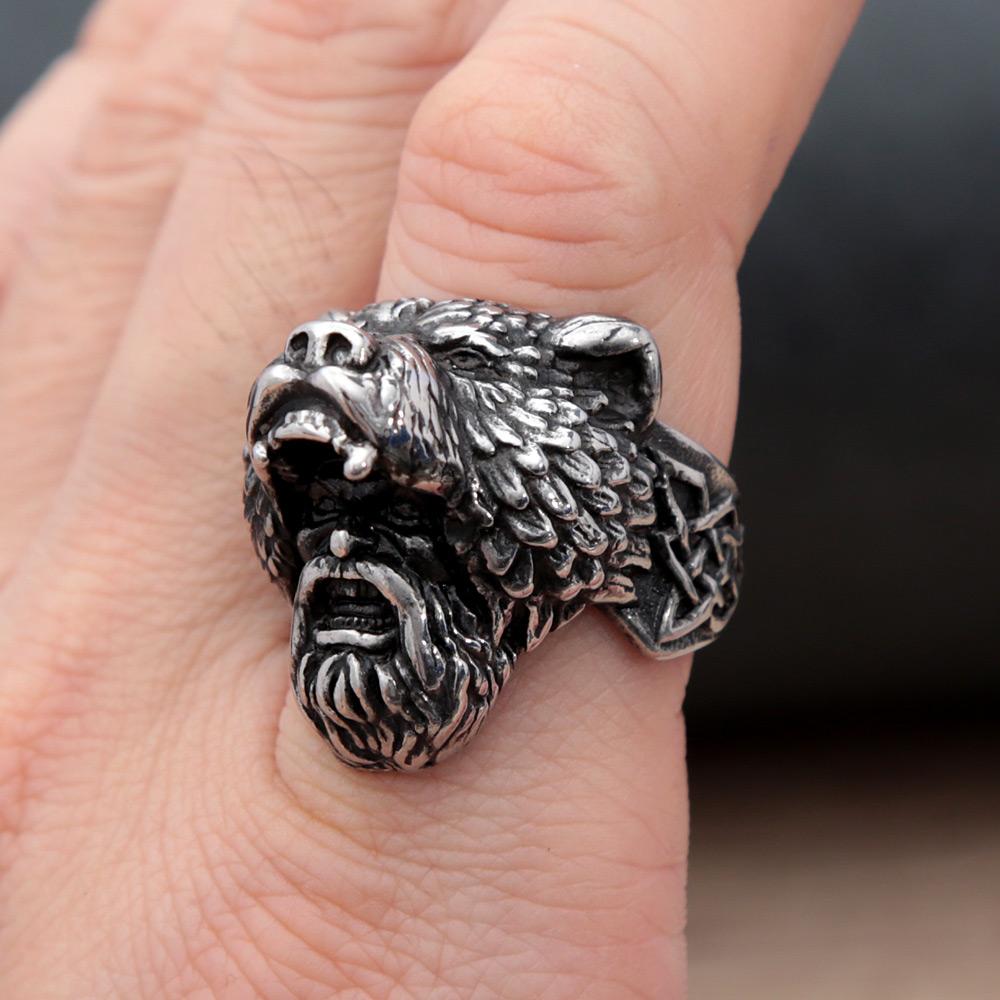 Retro Beer Oorloger Viking Ringen voor Mannen Zilver Roestvrij Staal Noordse Viking Ring Punk Biker Sieraden Maat 7-15