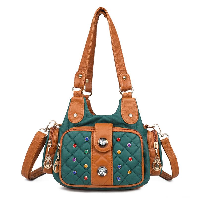 European and American Trendy Women's Shoulder Bags  Fashionable Color Diamond Contrasting Colors for Women Underarm Bags Big Rhinestones for Women