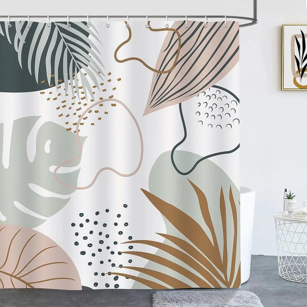 Abstract Bohemian Shower Curtain Medieval Arch Sun Leaf Modern Minimalist Aesthetic Line Geometric Decorative Shower Curtain