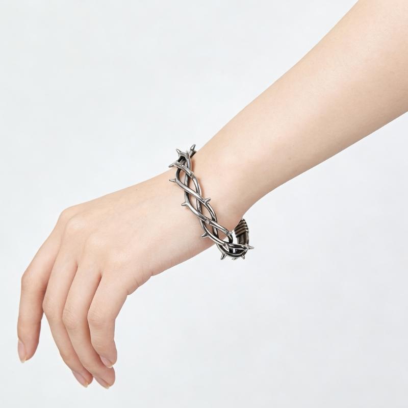 Unique Dark Gothic Thorn Punk Bracelet Stainless Steel Adjustable Closure for Men and Women Gift for Fashion Enthusiasts