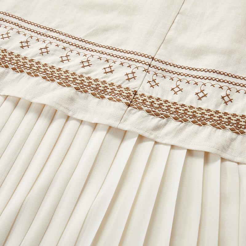 Women's Ethnic Embroidered Linen Blend Sleeveless Dress