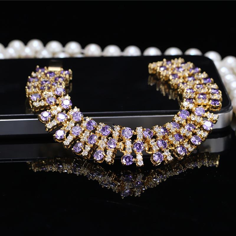 WWJ Nydelig gylden farge Svart Cubic Zirconia brede tennisarmbånd