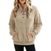 Fall/Winter Solid-color Padded Long-sleeved Buttoned Fashion Street-style Women's Hoodie