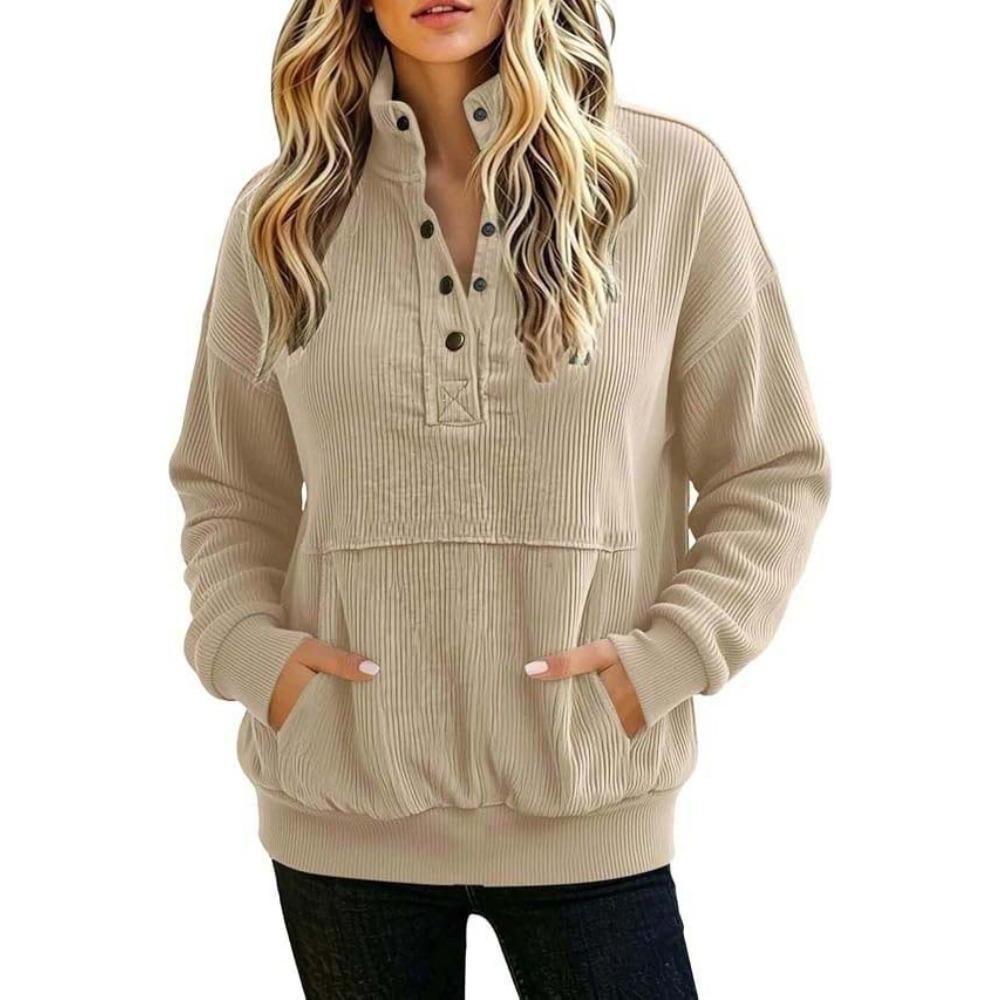 Fall/Winter Solid-color Padded Long-sleeved Buttoned Fashion Street-style Women's Hoodie