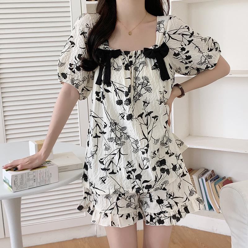 

Женский летний пижамный комплект из хлопка с нагрудными подушечками, в стиле «милая принцесса», свободный крой, короткие рукава, подходит для использования на открытом воздухе L