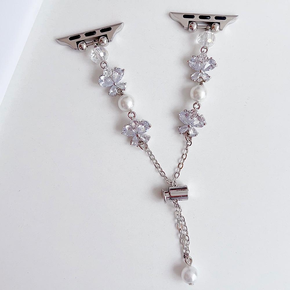 

Rhinestone & Pearl Butterfly Watch Band for Apple Watch Series S10_1 38/40/41mm срібний