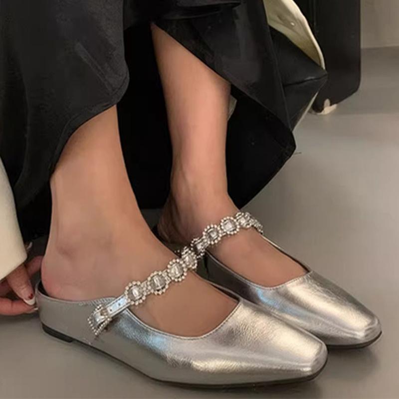 

Fashion Flats Women Slippers Crystal Dress Slingback Summer Shoes New Woman 2025 Fashion Brand Sandals Elegant Cozy Luxury Ladies Shoes 35 серебряный