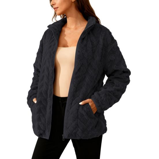 Winter Fleece Jacket for Women Stand Collar Zip Up Sherpa Coat Fuzzy Long Sleeve Fall Casual Outerwear with Pockets