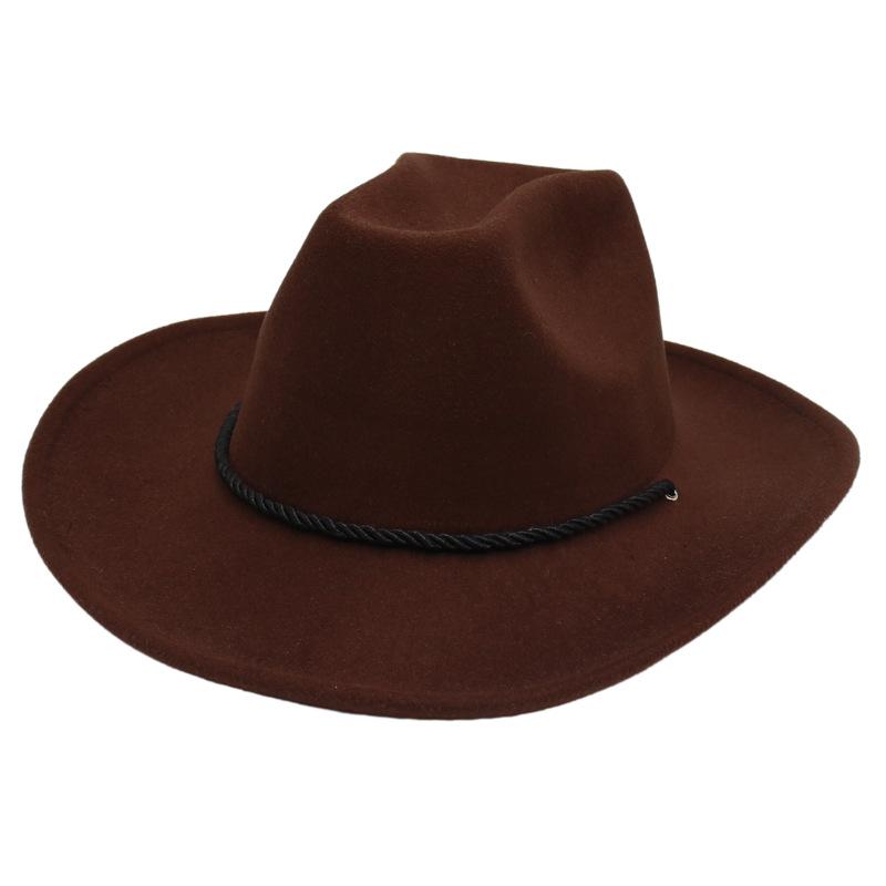 

Ethnic Style Western Cowboy Hat Windbreak Rope Large Brim Curled Jazz Hat Grassland Outdoor Travel Hat M（56-58cm）