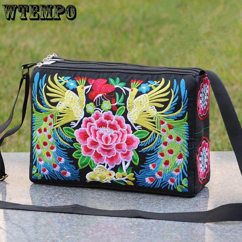 

Женский этнический стиль Вышитая сумочка Холст Повседневный Простой Трехслойный Одноплечий Messenger Сумка