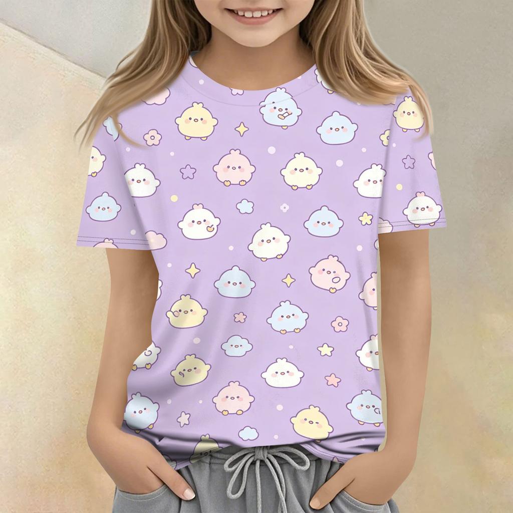 Kids Animal Print Crew Neck Short Sleeve Casual Loose Fit T Shirt Top Comfortable Soft Fabric Suitable for Everyday Wear