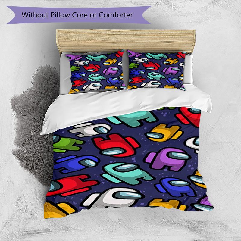 3pcs Duvet Cover Set (1*Duvet Cover + 2*Pillowcase, Without Core), Among Us Print Bedding Set, Bedroom Decor, All‑Season, Birthday Gift