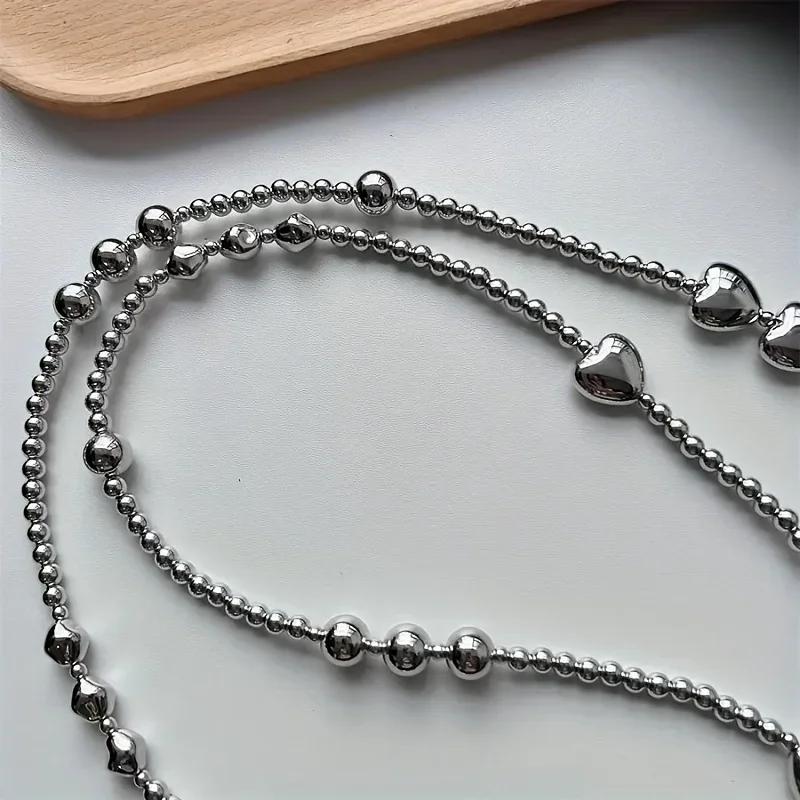 Silver Color Heart-Shaped Beaded Crossbody Phone Chain, Anti-Lost Creative Bag Strap Replacement, Versatile Design for All Occas