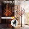 Artificial Birch Tree 150 cm with 96 Warm White LED Lights Red Berries Timer and 12 Flexible Brown Branches