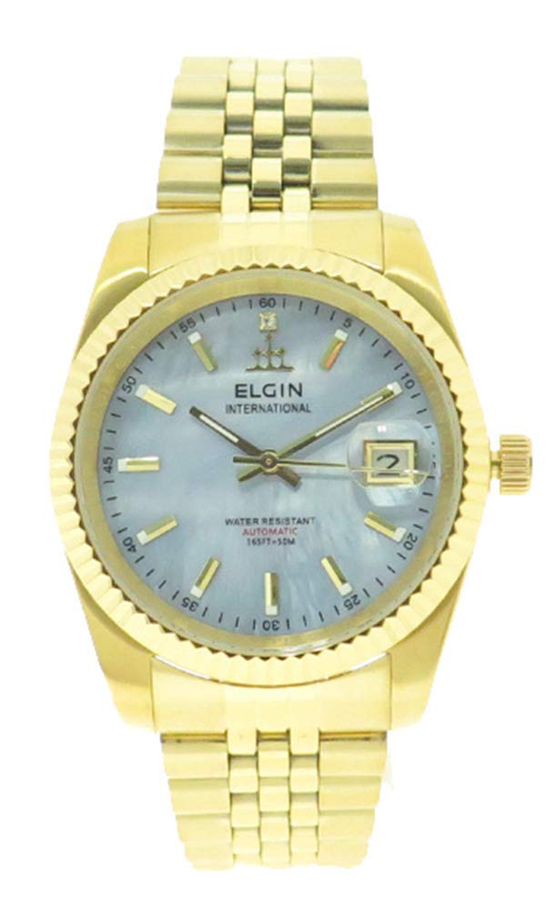 Автоматические часы Elgin с циферблатом и золотистым покрытием FK1428G-CL Мужские Перламутровые