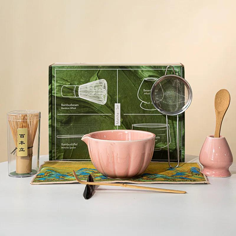 4/8pcs Matcha Whisk Set For Tea Lover Ceramic Matcha Kit Set Petal Bowl Whisk Scoop Sifter For Home Camping Art Of Tea Present
