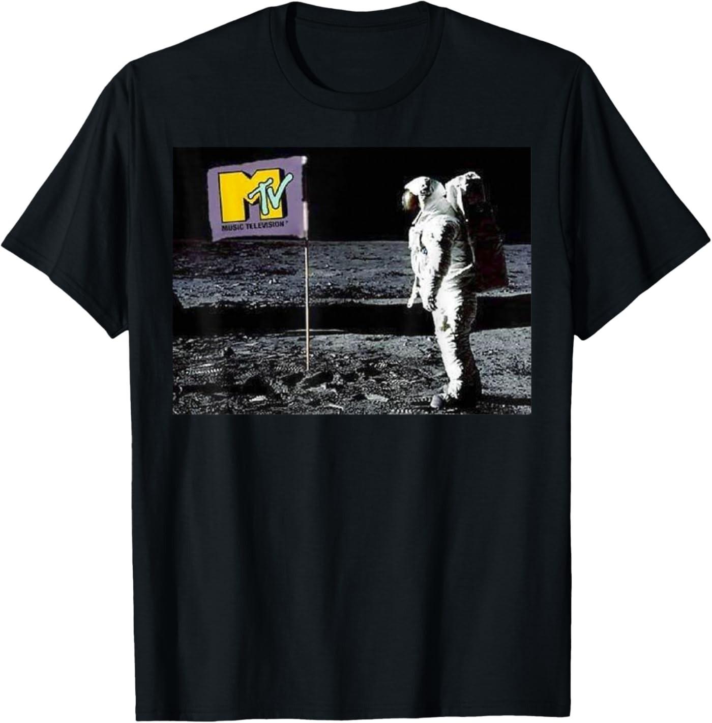 MTV Man On The Moon Logo Flag Graphic Short Sleeve T-Shirt S разноцветный