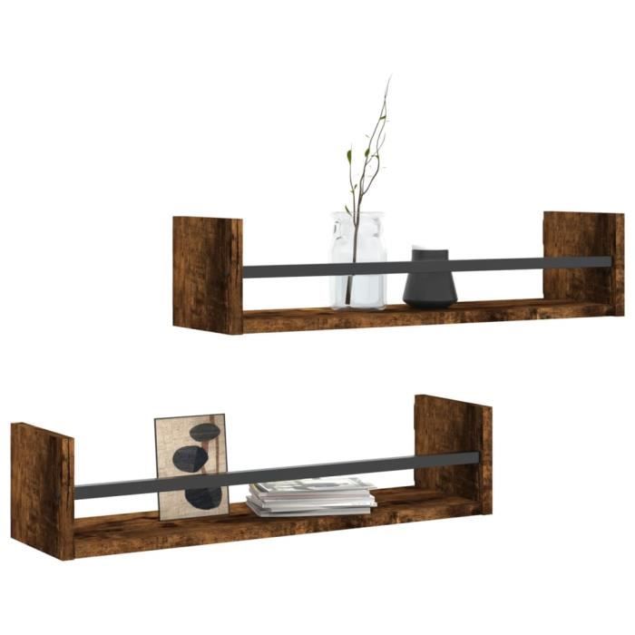 VidaXL Wall Shelves with Bars 2 Pcs Smoked Oak 60x16x14 Cm 835436